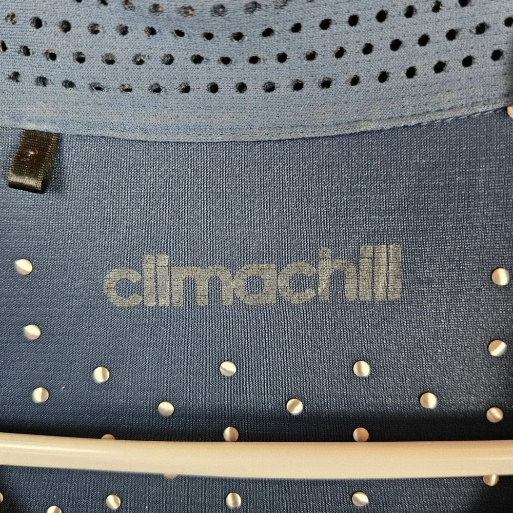 Adidas Climachill Mens Large Blue Gray Striped Golf Polo Shirt